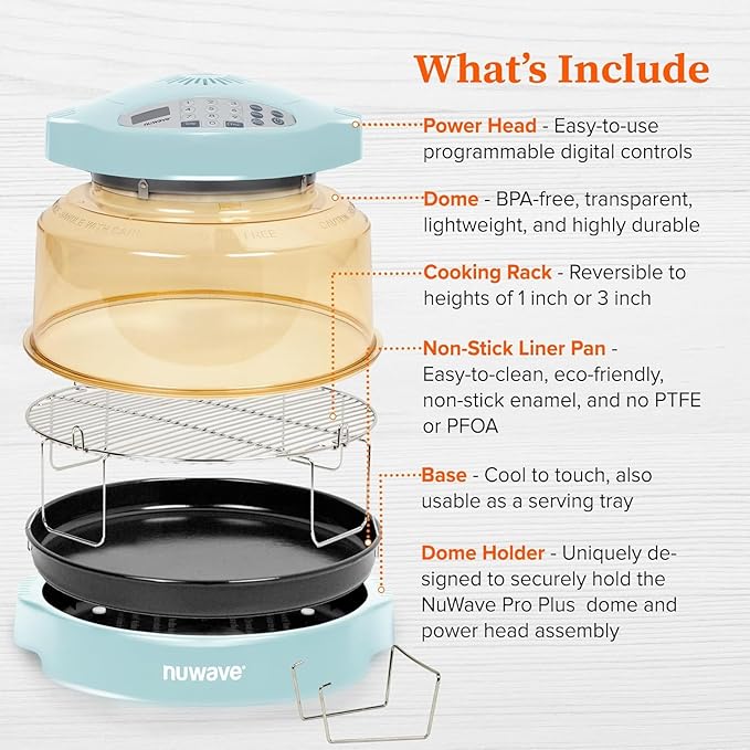 Nuwave Oven Pro Plus Air Fryer, Infra-Red Countertop, 2025 Advanced Convection, No Defrosting or Preheating, Cook Fresh or Frozen, Durable Power Dome, 100 Presets & 50 Memory, PFAS Free, Mint Green