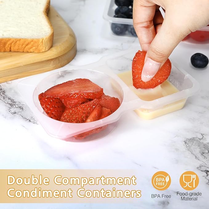 20 Sets Reusable Snack Containers With Lids, Double Compartment Snack Pack Containers, Portion Control, Meal Prep, Ideal For On-The-Go Mini Sauce Boxes & Lunchable Snack Packs For Kids