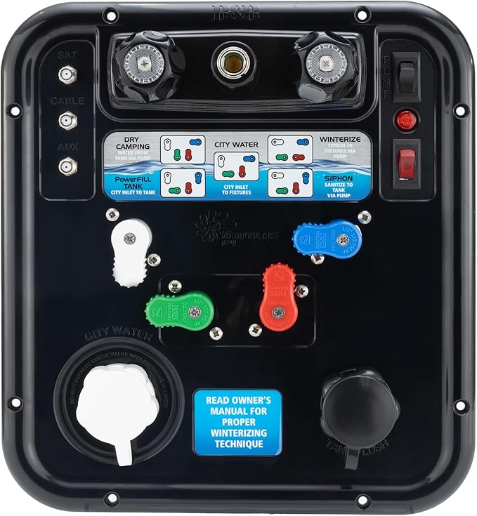 RecPro RV Water Management Panel | Nautilus P4 | 8-Function City-Water Fill | Made in America (Black)