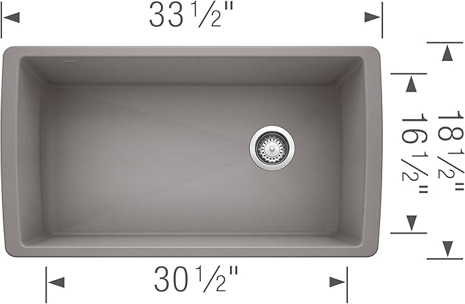 BLANCO 441770 Bowl Diamond Silgranit Super Single Undermount Kitchen Sink, 33.5" L X 18.5" W X 9.5" D, Metallic Gray