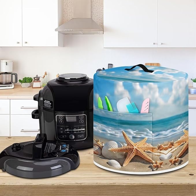 Flashideas Starfish Shell Pressure Cooker Cover for Women Dust-proof Cover for Rice Cooker Air Fryer Kitchen Appliance Covers with Top Handle and Pocket Home Kitchen Decor Gifts for Friends