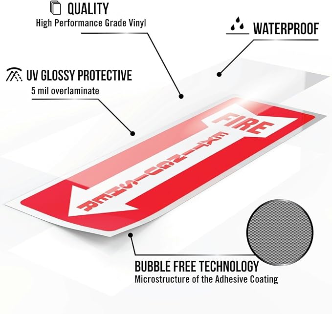 Fire Extinguisher Signs, Safety Sign Sticker - 4 Pack - 4" X 12" - 5 Mil Vinyl Bright Red and White Colors - Durable Self Adhesive, Weatherproof & UV Protected Ideal for Home, Office or Boat