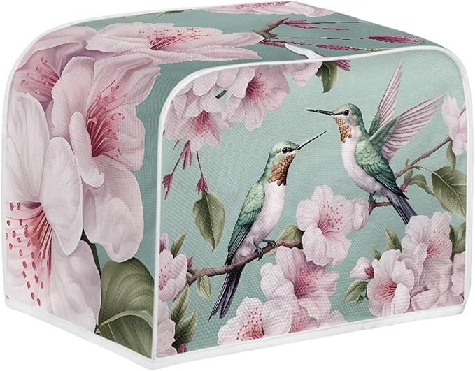 Hummingbird Peach Blossom Print 4 Slice Toaster Cover Dustproof Fingerprint Protectors for Kitchen Small Appliance Kitchen Home Decor