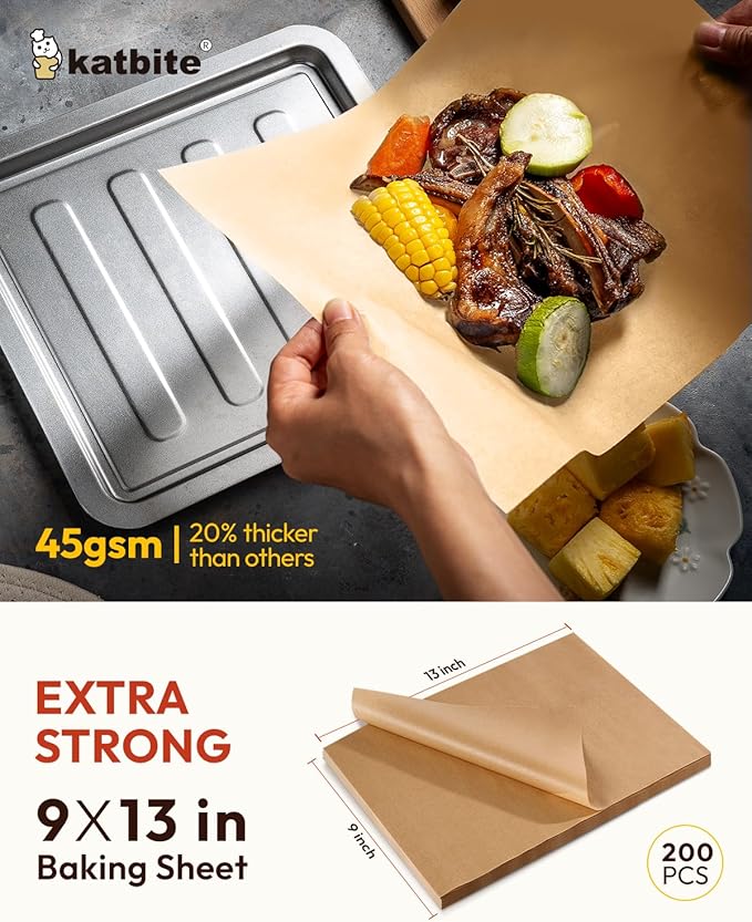Katbite 400Pcs 9x13 inch Heavy Duty Unbleached Parchment Paper, Parchment Paper Sheets for Baking Cookies, Cooking, Frying, Air Fryer, Grilling Rack, Oven(9x13 Inch)