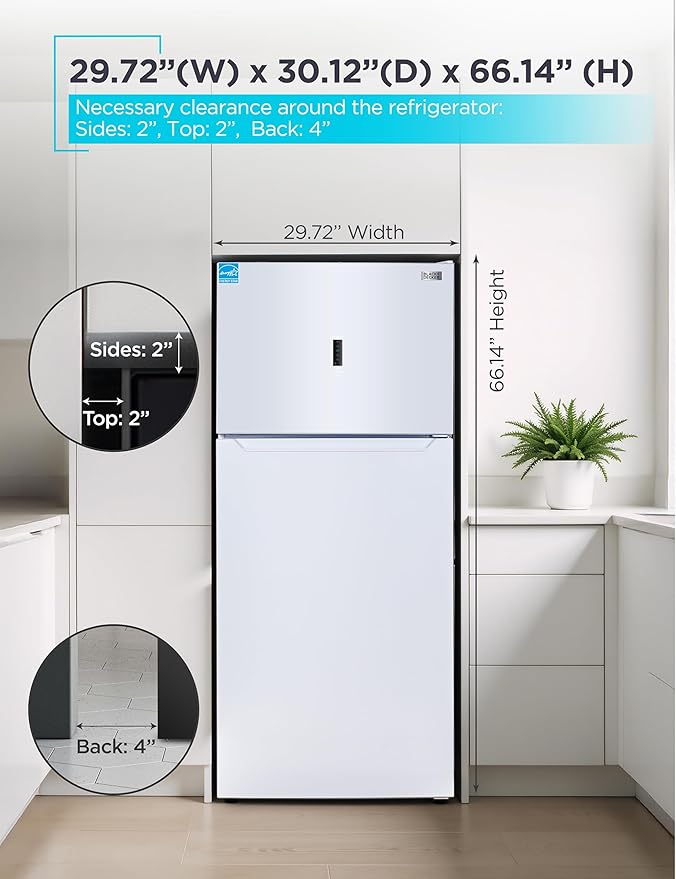 BLACK+DECKER 18.1 Cu. Ft. Top Mount Refrigerator with Freezer, 2 Door Refrigerator with Top Freezer and Adjustable Temperature Control, Full Size Fridge, ENERGY STAR Certified, BR1810HW, White