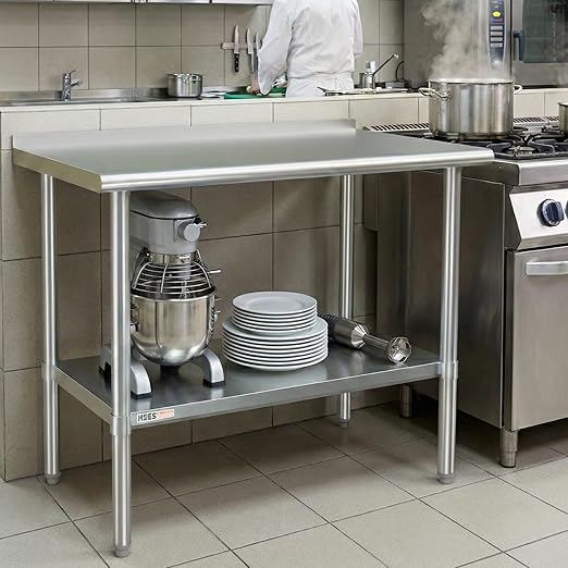 Stainless Steel Table 36x24 inches 3ft for Prep & Work, Heavy Duty Table with Backsplash for Commercial Kitchen, Restaurant, Home, Hotel, Laundry Room,Garage, Workshops