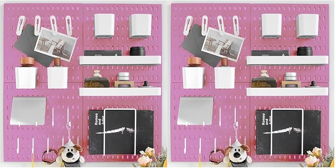 Wall-Mounted Pegboard Kit, 50.4" x 25.2" Organizer Panel – Large, Cost-Effective & Nail-Free Installation Pink