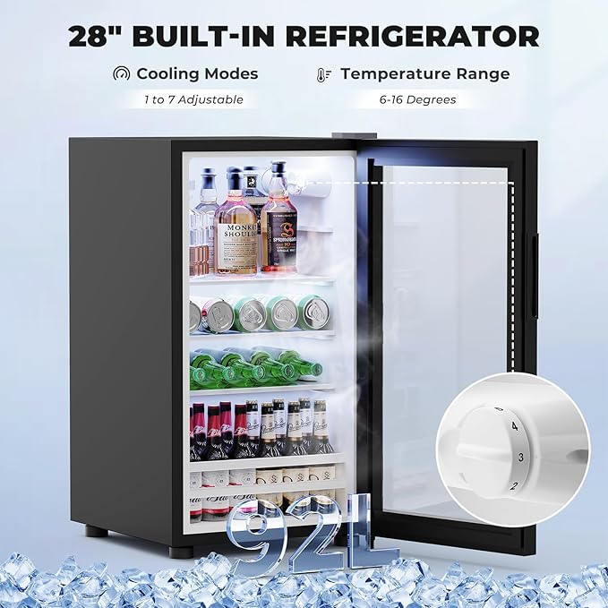 Mini Fridge Cabinet (Fridge Included), Fluted Coffee Bar Cabinet with Refrigerator, Pull Out Drawer & Storage Cabinets, 31.5" Liquor Wine Bar Cabinet for Home, Kitchen, Dining Room, Blac