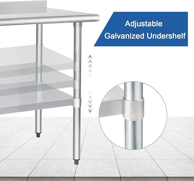 HARDURA Stainless Steel Table Prep & Work Table 24 x 36 Inches NSF Heavy Duty Commercial with Undershelf and Backsplash for Restaurant Kitchen Home and Hotel
