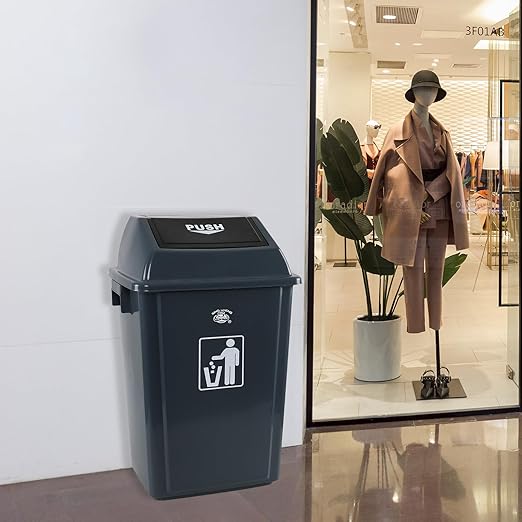4-Pack Plastic Trash Can with Swing Lid, 15 Gallon Large Swing Top Garbage Can, Grey