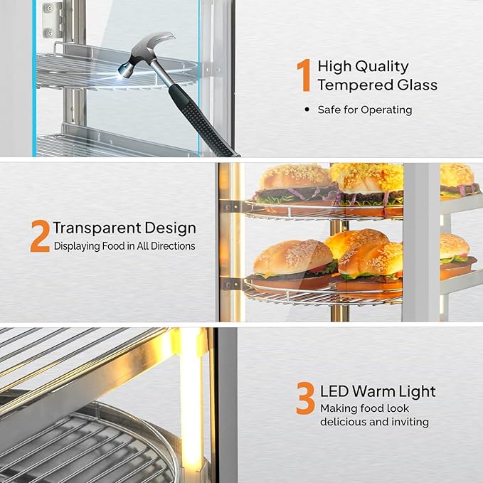 ROVSUN 5-Tier Commercial Food Warmer Pizza Warmer Countertop, Food Warmer Display with LED Lighting Removable Shelves Glass Door, Pretzel Warmer for Buffet Restaurant Cafe, 110V 800W