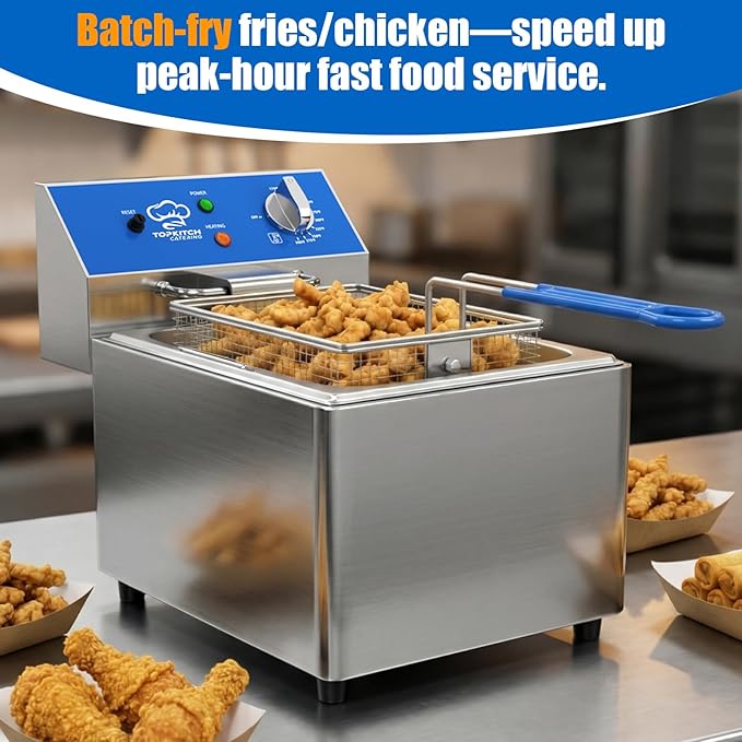 8L Professional Electric Fryer, 1800 W Commercial Electric Fryer Made of Stainless Steel with Basket, Temperature Control 80-200 °C, Fast Heating for Restaurant and Home