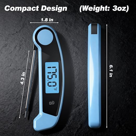 Meat Thermometer Digital Waterproof Instant Read Thermometer for Cooking Food Thermometer with Backlight & ±0.5℃ Precision Cooking Thermometer for Kitchen ℃/℉ Convertible Blue