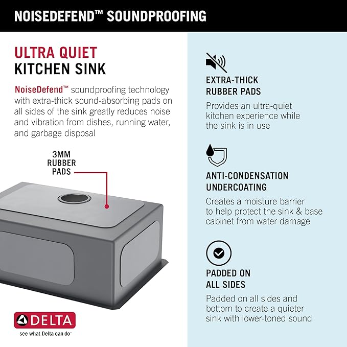 DELTA FAUCET Delta Lenta 26-inch Undermount 16 Gauge Stainless Steel Single Bowl Kitchen Sink with Accessories, 953034-26S-SS, Satin