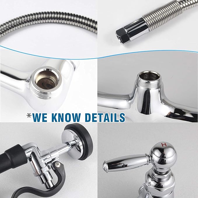 Commercial Sink Faucet with Sprayer, 8 Inch Center Wall Mount Kitchen Faucet with 12” Swing Spout 36” Height Compartment Sink for Restaurant Industrial, Chrome Polished