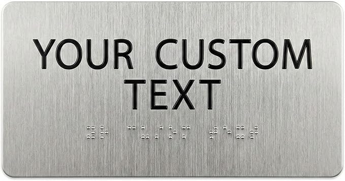 ALPHA DOG ADA SIGNS Custom ADA Braille Room Sign 4x8 Inch - Personalized Office Door Name Plate with Grade 2 Braille - ADA and Title 24 Compliant Signage - Made in USA - Brushed Stainles