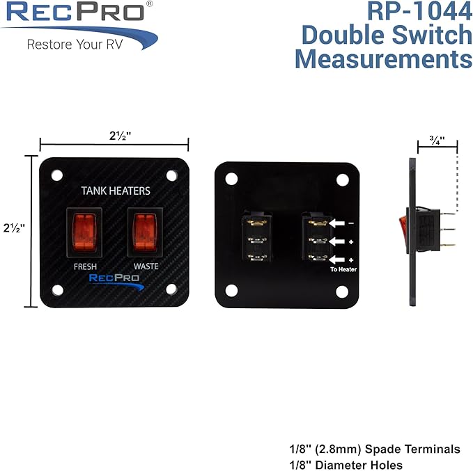 RecPro RV Toggle Switch | RV Tank System Control Panel Switch | Gang Kit System | Tank Heating Pad Toggle Switch | RV Tank Heater Panel (2 Toggles)