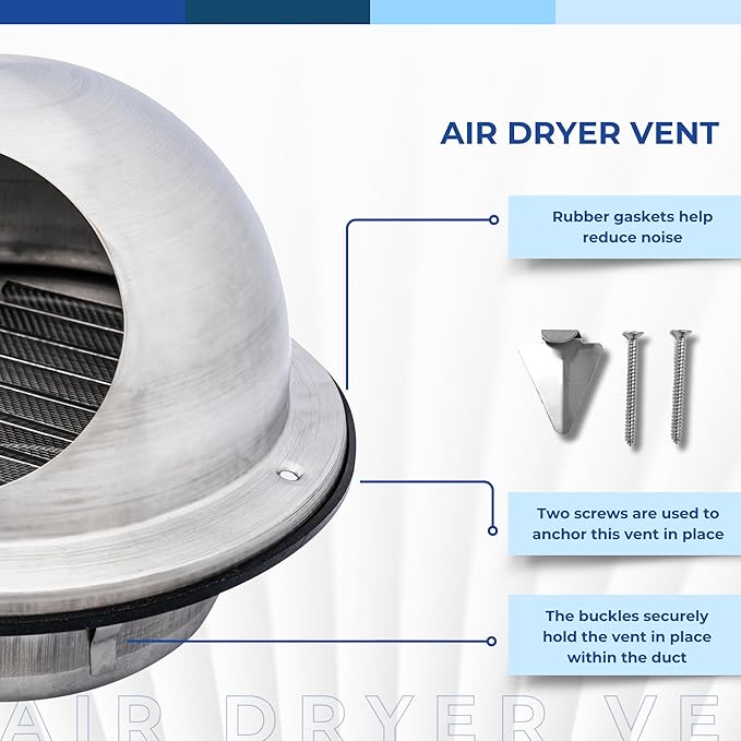 Fits 8" Neck Dryer Duct | Stainless Steel Round Exhaust Air Dryer Vent Cover Hood with Rubber Seal - Rust-Resistant, Weatherproof and Efficient Airflow Exterior Wall Outlet Duct Ventilation Grille