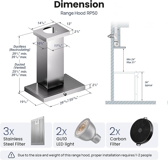 30 Inch Wall Mount Range Hood 1200CFM, Stainless Steel Convertible Ductless/Ducted Stove Vent Hood, Low Noise Kitchen Vent Hoods with Duct Cover, 2 Lights 3 Baffle Filters, Touch & Knob Control
