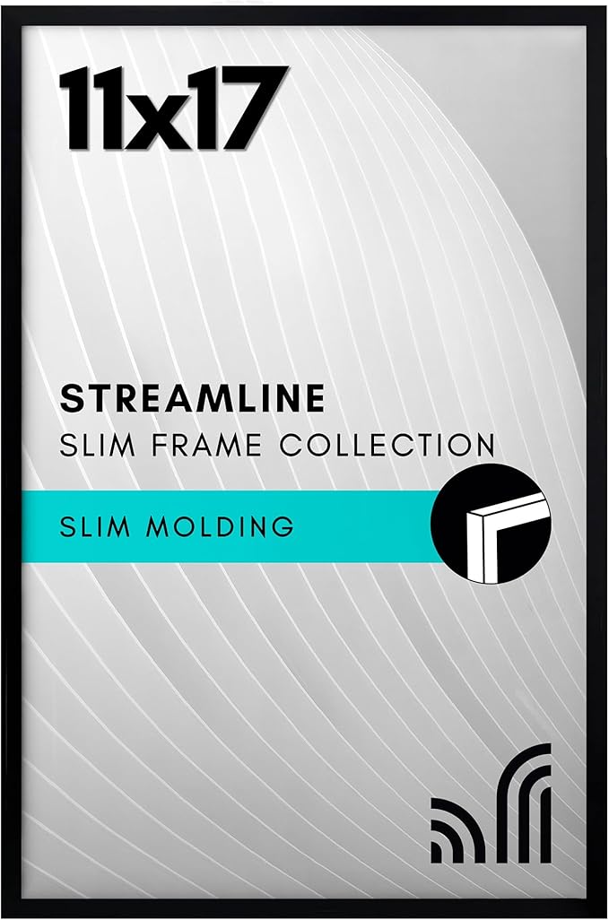 Americanflat 11x17 Picture Frame with Polished Plexiglass - Streamline Collection - Thin Border Picture Frame for Wall Display - Hanging Hardware Included - Black