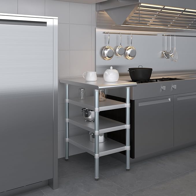 30 in. x 18 in. Stainless Steel Work Table with Three Bottom Shelves | NSF Kitchen Prep Table | Utitly Metal Table
