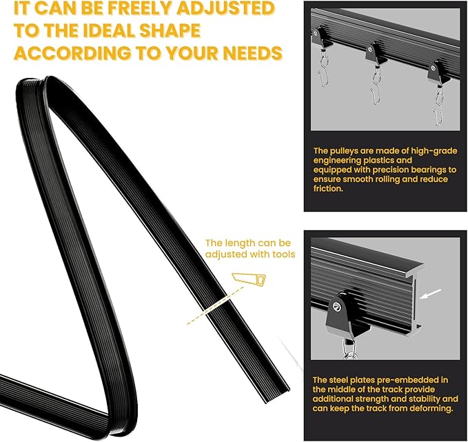 100% Blackout Room Divider Curtains - with Flexible Ceiling Curtain Track, Noise Reduce Barrier for Portable Curtain for Sliding Glass Door/Space Room Divider (Black, W180 x L108, 1 Pack)