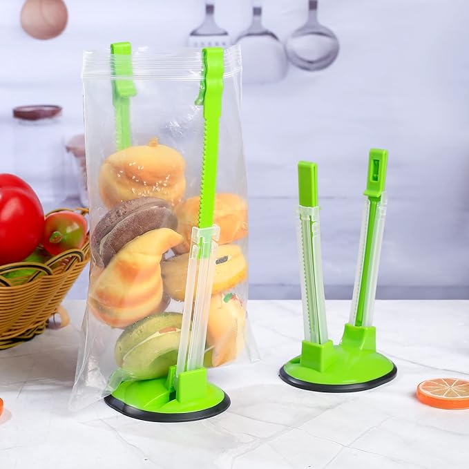 4 Pcs Baggy Rack, Freezer Bag Holder Stand, Adjustable Food Storage Holders, Plastic Food Prep Bag/Zip Lock Bag Holder Stand, for Food Meal Prep Bag, Kitchen Gadget (4)