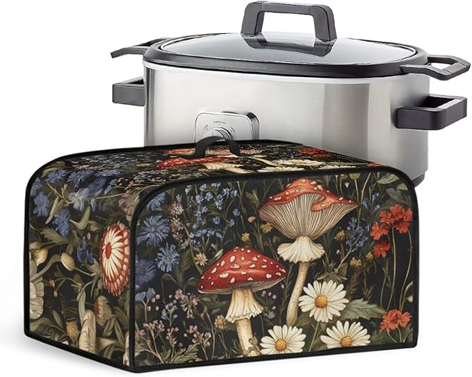Fashion Mushroom Slow Cooker Cover Pink Flower Slow Cooker Cover Holder Fits for Most 6-8 Quart Oval Slow Cooker Accessories with Handle and Pocket