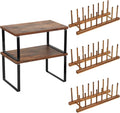 5 Pcs Kitchen Organizer Accessories Set Kitchen Storage Organizer Versatile Display Shelf Include Cabinet Organizer Shelf and Bamboo Dish Drying Plate Rack for Dish Plate Cup Pot Lid Cutting Bowl Cup