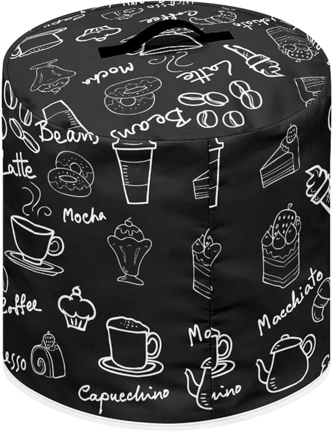 Dust Cover for Kitchen Appliance Accessories for 6 Quart Pressure Cooker Air Fryer Rice Cooker Dust Protection with Storage Pockets, Coffee Dessert Black
