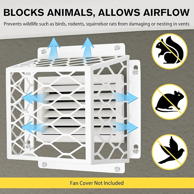 Dryer Vent Bird Guard – Steel Exhaust Vent Cover for 3" to 4" Dryer & Bathroom Vents, Keeps Birds and Small Animals Out, Galvanized Metal Cage, 7"x7"x5" (White-2PCS)