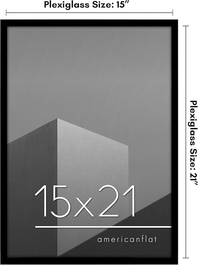 Americanflat 15x21 Picture Frame with Polished Plexiglass - Streamline Collection - Thin Border Picture Frame for Wall Display - Hanging Hardware Included - Black