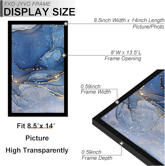 8.5 x 14 Picture Frame Set of 6, Black Frame for 8.5x14 Inch Picture Poster Photo, Light Weight and High Transparent 8.5 by 14 Frame for Wall - 6 Pack/Black/8.5"x14"