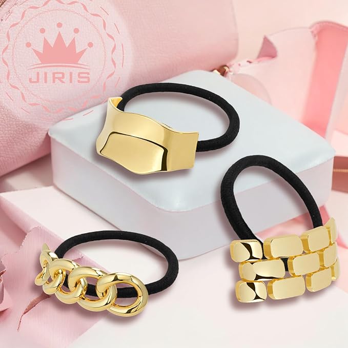 3PCS Metal Hair Tie For Women,Gold Cuffs,Metal Geometric Gold Hair Ties, Hair Accessories Stretchy and Non-Damage Ponytail Holders,Ponytail Cuff Hair Bands For Hair Styling (SET6)