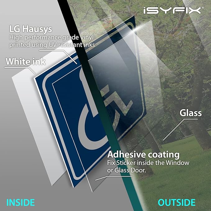 iSYFIX Handicap Signs Stickers Decal Symbol - 4 pack, 3x3 inch - Premium Front Adhesive Vinyl for Applying Inside the Window or Glass Door, Disable Wheelchair Sign, Disability Sticker,
