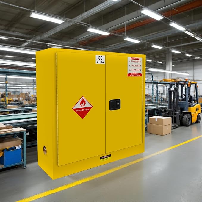 53" H x 47" D x 21" W Flammable Storage Cabinet, Galvanized Steel Safety Cabinets, Flammable Liquid Storage Fireproof Cabinet for Commercial, Industrial Use Yellow