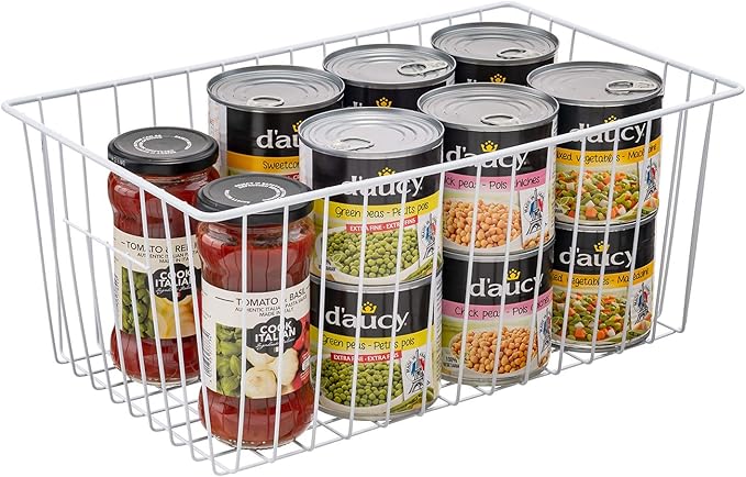 Upright Freezer Organizer Bins， Freezer Baskets for 16, 17, 21 cu.ft Standup Freezer, Wire Storage Baskets with Built-in Handles for Frozen Foods, Snacks, Vegetables, Fruits and More, Set of 6 , White