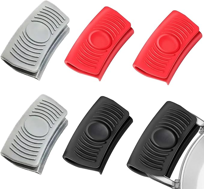 3 Pair Silicone Assist Handle Holder,Pot Grip Handle Sleeve,Cast Iron Skillets Non-Slip Heat Resistant Pan Grip Cover for Cast Iron Woks, Pans, Griddles, Skillets, Plates (Red,Black,Gray)
