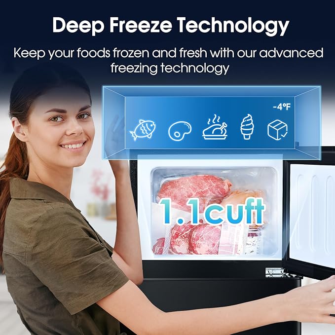 3.2 Cu.Ft Fridge with Freezer, Double Door Refrigerator with Freezer, Temperature Control, Adjustable Shelves, Fridge for Office, Bedroom, Dorm, Garage, RV