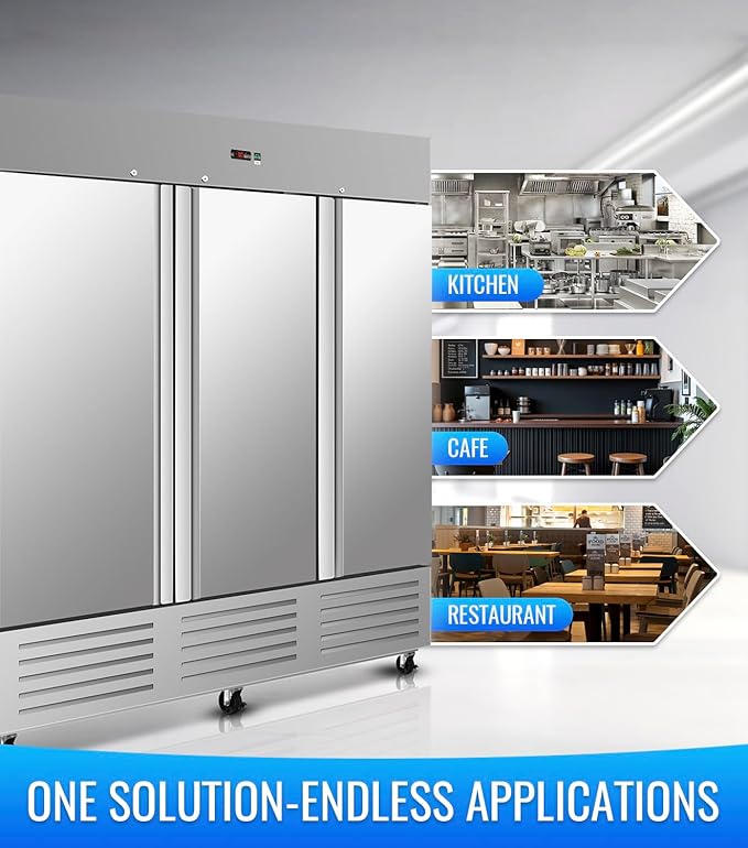 81" W Commercial Freezer, ETL Certified 72.6 Cu.ft Stainless Steel Reach-in Upright Freezer,Auto Defrost,Fan Cooling,Digital Temperature Control (-10°F - 10°F) Used to Restaurant,Bar,Shop