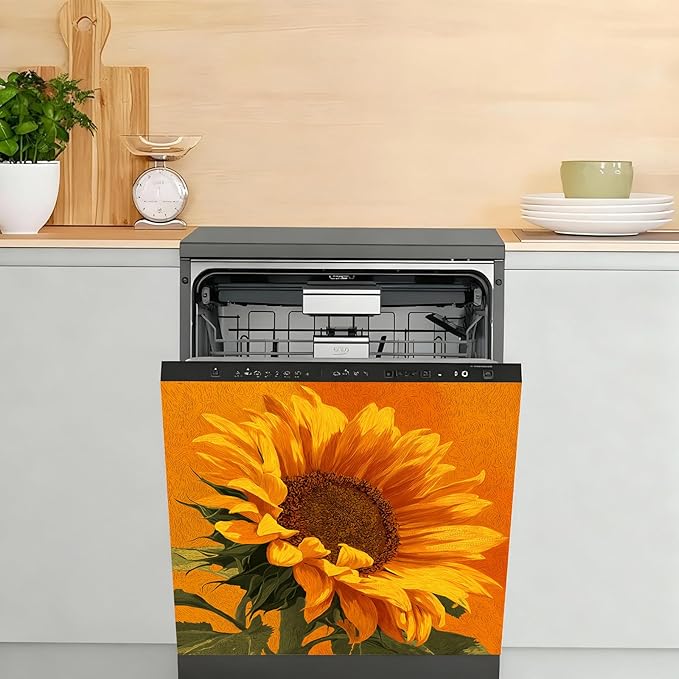 Dishwasher Magnet Cover, Creative Pattern Sticker, Dishwasher Magnetic Decoration, Refrigerator Protection Decoration, Kitchen Art Decoration 23x25.5 inches, Sunflower