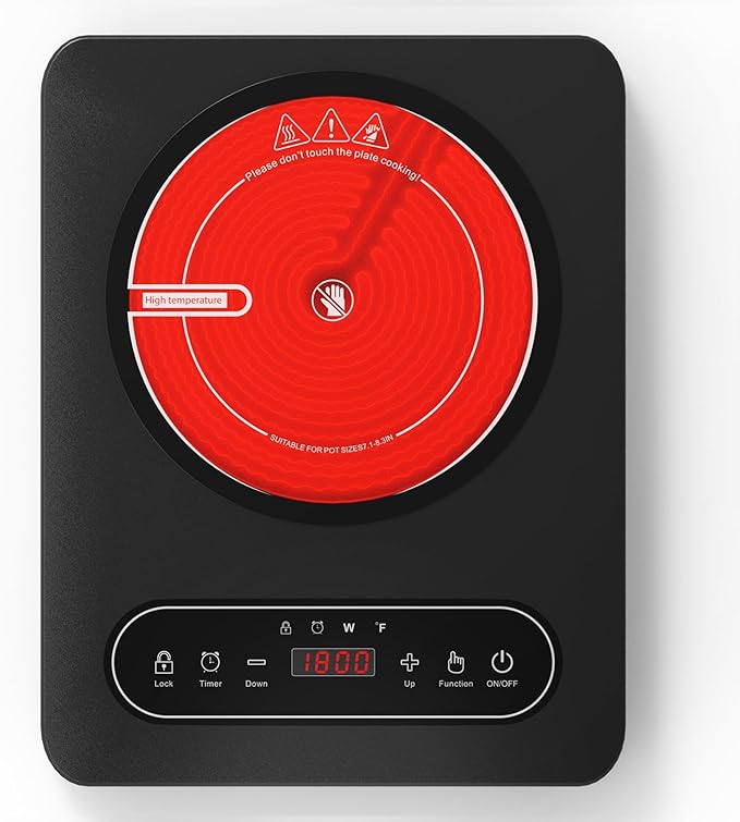 Single Burner Electric Cooktop,110V 1800W Electric Stove Top with LED Touch Control,10 Power Levels, 4 hTimer, Safety Lock,single electric burner Overheat protection