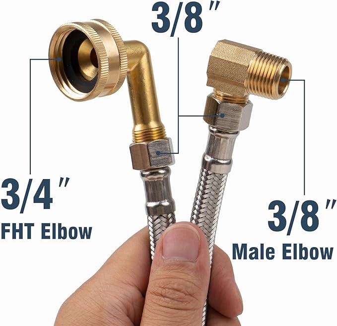 Universal Dishwasher Installation Kit, 10 FT Dishwasher Supply Line, 3/8 Inch Compression x 3/4 Inch FHT Elbow, Stainless Steel Braided Dishwasher Installation Connector, 41015 (10 FT)