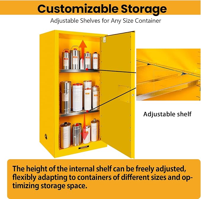 24 Gal Safety Storage Flammable Cabinet, Adjustable Shelf Galvanized Steel 3 Point Locker Flammable Storage Cabinet, for Commercial, Industrial and Lab