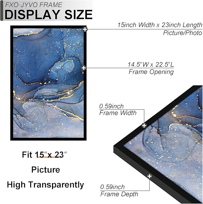 15x23 Picture Frame, Black Frame for 15 x 23 Inch Picture Poster Photo, Light Weight and High Transparent 15 by 23 Frame for Wall - 1 Pack/Black/15 x23
