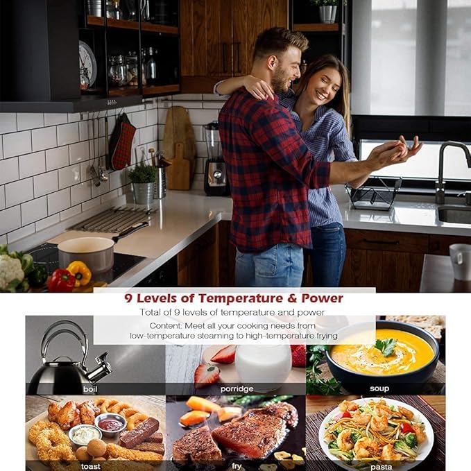GIONIEN Electric Cooktop 2 Burners 220V~240V, Built-in 12 Inch Ceramic Burners, Double Glass Stove Top, Apartment Size Electric Radiant Cooktop with Hard Wire,3000W,No Plug
