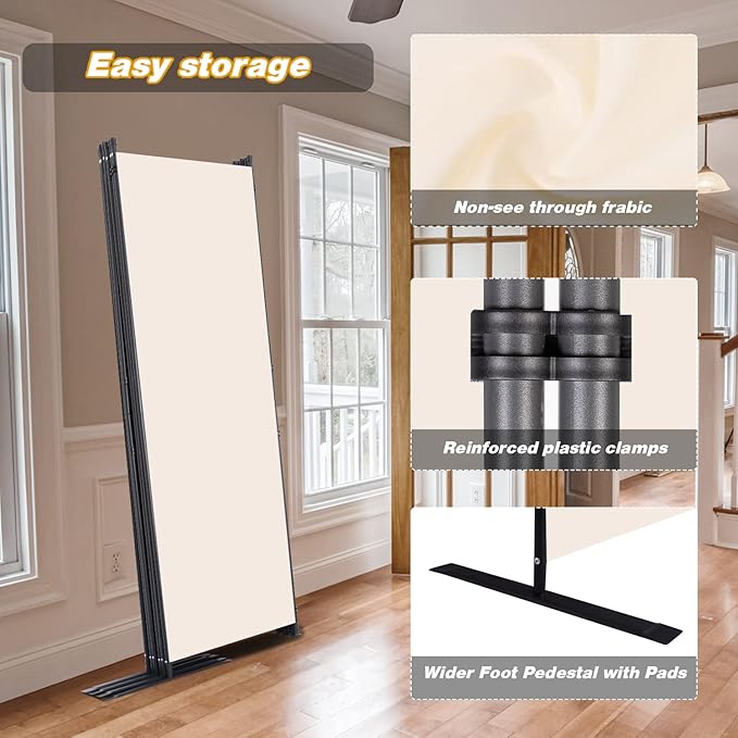 Room Divider, 6 Panel Folding Privacy Screens with Wider Support Feet, 6 Ft Portable Room Partition for Room Separator, 132" W X 71" H, (Beige, 22"- 6 Panel)