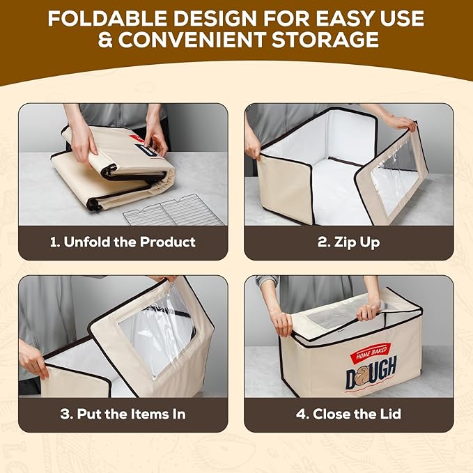 Upgraded Folding Bread Proofing Box with 3-Sided Heating, Built-in NTC Sensor & Precise 68-104°F Temp Control, 48H Timer, Metal Rack –Family-Size Dough Proofer for 2 Loaves, Sourdough & Pizza