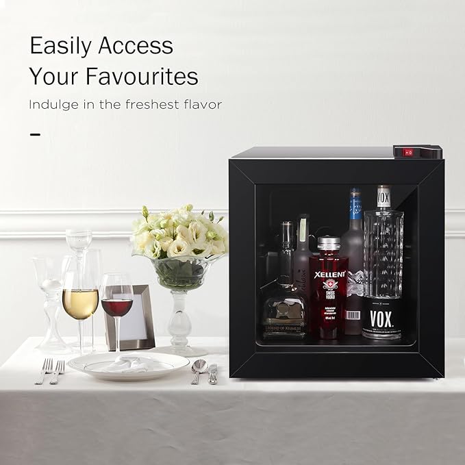 ADT Mini with Display Glass Door 1.1 Cu Ft Small Freezer with 2 Removable Shelves 7 Temperature Settings -8°F to 14°F Perfect for Liquor and Ice Cream