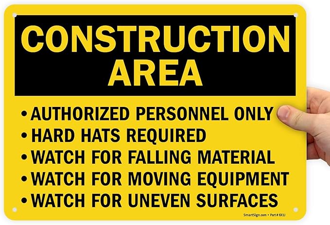 SmartSign "Construction Area - Authorized Personnel Only, Hard Hats Required" Sign | 10" x 14" Plastic